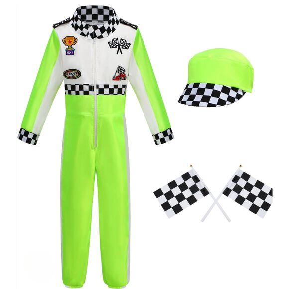 🏎️ Race Car Driver Costume Neon Green 6-7 Yrs NIP - Picture 3 of 8